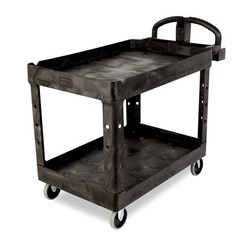 Rubbermaid FG452088BLA Black Medium Lipped Two Shelf Utility Cart with  Ergonomic Handle