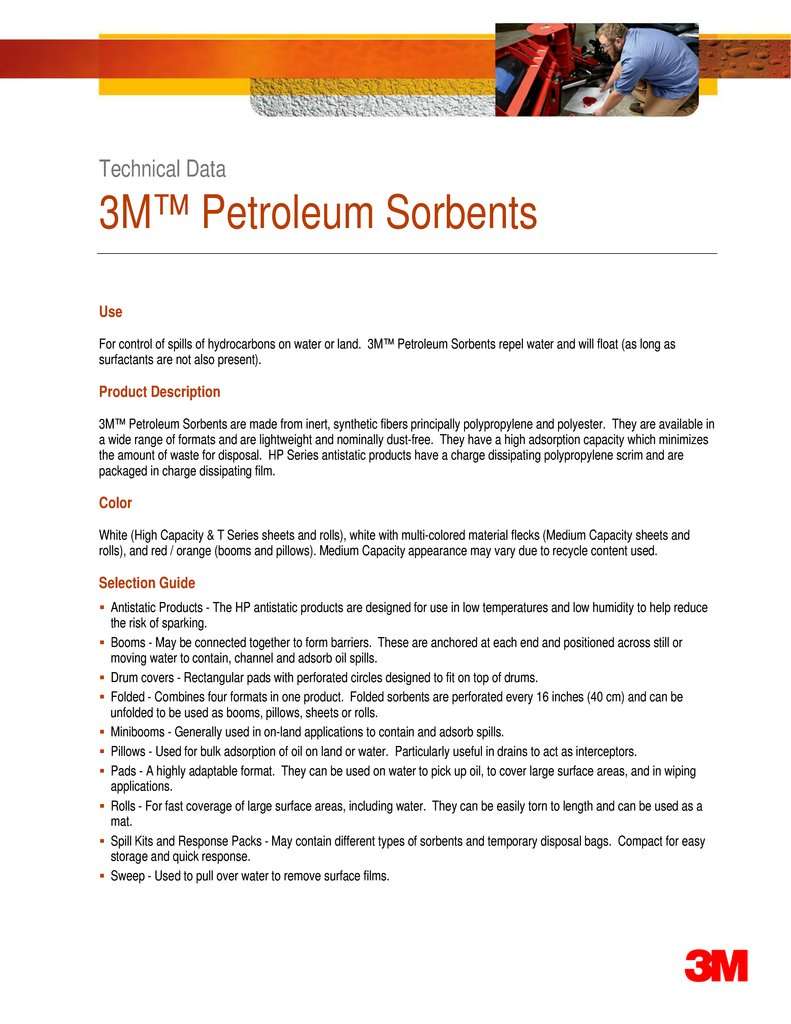 3M™ T-156 Sorbent Pad, 19 in L x 17 in W x 3/8 in THK, 40.5 gal