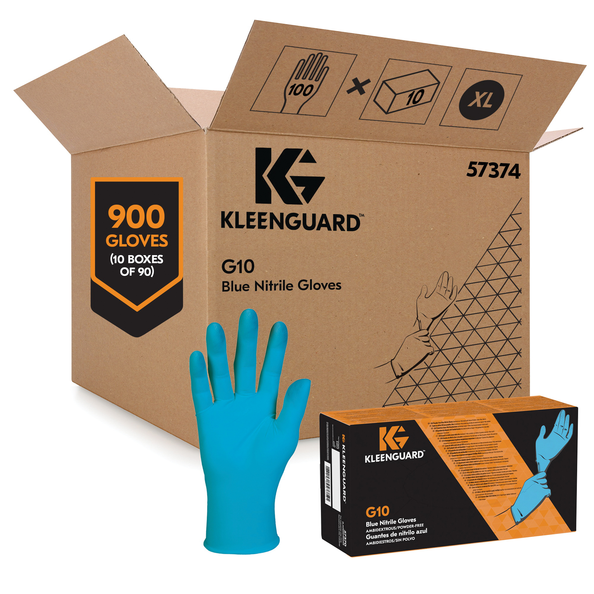 KleenGuard™ G10 Disposable Gloves, XL/SZ 10, Nitrile, Blue, 9-1/2 in L, Non-Powdered, Textured, 6 mil THK, Ambidextrous Hand | Groves Industrial